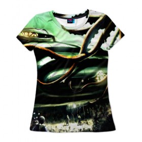 Женская футболка 3D с принтом Fantasy в Кировске, 100% полиэфир ( синтетическое хлопкоподобное полотно) | прямой крой, круглый вырез горловины, длина до линии бедер | водолаз | кракен | море | подводная лодка