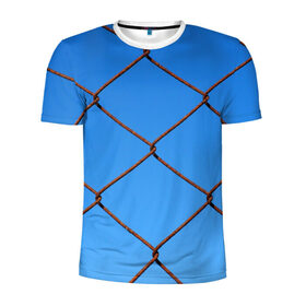 Мужская футболка 3D спортивная с принтом Крупная сетка в Кировске, 100% полиэстер с улучшенными характеристиками | приталенный силуэт, круглая горловина, широкие плечи, сужается к линии бедра | забор | небо | проволка | сетка
