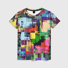 Женская футболка 3D с принтом Взрыв красок в Кировске, 100% полиэфир ( синтетическое хлопкоподобное полотно) | прямой крой, круглый вырез горловины, длина до линии бедер | абстракция | краски | радуга | узор | цвета