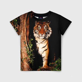 Детская футболка 3D с принтом Тигр в Кировске, 100% гипоаллергенный полиэфир | прямой крой, круглый вырез горловины, длина до линии бедер, чуть спущенное плечо, ткань немного тянется | дикая кошка | лес | природа | тигр | хищник