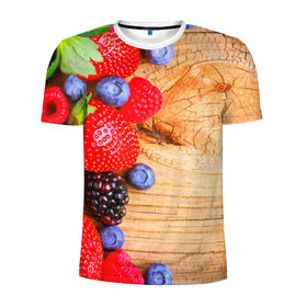 Мужская футболка 3D спортивная с принтом Ягодки в Кировске, 100% полиэстер с улучшенными характеристиками | приталенный силуэт, круглая горловина, широкие плечи, сужается к линии бедра | красная | малина | новая | ягода | ягодная