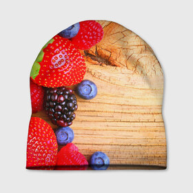 Шапка 3D с принтом Ягодки в Кировске, 100% полиэстер | универсальный размер, печать по всей поверхности изделия | красная | малина | новая | ягода | ягодная