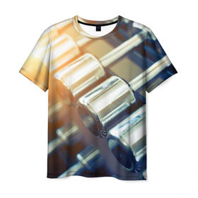 Мужская футболка 3D с принтом Гантели в Кировске, 100% полиэфир | прямой крой, круглый вырез горловины, длина до линии бедер | гантели | мощь | сила | спорт