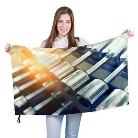 Флаг 3D с принтом Гантели в Кировске, 100% полиэстер | плотность ткани — 95 г/м2, размер — 67 х 109 см. Принт наносится с одной стороны | гантели | мощь | сила | спорт