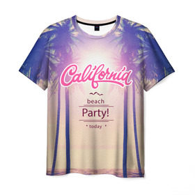 Мужская футболка 3D с принтом Калифорния в Кировске, 100% полиэфир | прямой крой, круглый вырез горловины, длина до линии бедер | sea | гавайи | жара | калифорния | лето | любовь | море | океан | отдых | пальмы | пляж | солнце