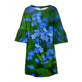 Детское платье 3D с принтом Синие цветы в Кировске, 100% полиэстер | прямой силуэт, чуть расширенный к низу. Круглая горловина, на рукавах — воланы | лепестки | прикольные картинки | цветочки | цветы