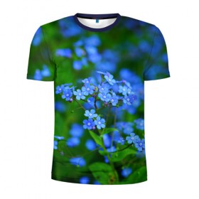 Мужская футболка 3D спортивная с принтом Синие цветы в Кировске, 100% полиэстер с улучшенными характеристиками | приталенный силуэт, круглая горловина, широкие плечи, сужается к линии бедра | лепестки | прикольные картинки | цветочки | цветы