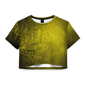 Женская футболка 3D укороченная с принтом Народ Майя в Кировске, 100% полиэстер | круглая горловина, длина футболки до линии талии, рукава с отворотами | античный | ацтеки | гранж | живопись | культура | майя | орнамент | ретро | старинный | элемент