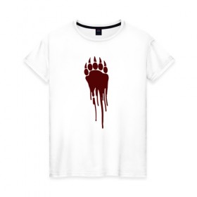 Женская футболка хлопок с принтом Bear blood trail в Кировске, 100% хлопок | прямой крой, круглый вырез горловины, длина до линии бедер, слегка спущенное плечо | 