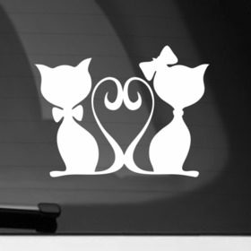Наклейка на автомобиль с принтом Влюблённые котики (Свадебная наклейка) в Кировске, ПВХ |  | Тематика изображения на принте: котики