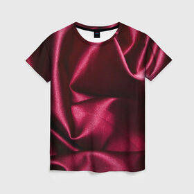 Женская футболка 3D с принтом Текстура в Кировске, 100% полиэфир ( синтетическое хлопкоподобное полотно) | прямой крой, круглый вырез горловины, длина до линии бедер | бордовый | роза | текстура | ткань | узор | цвет