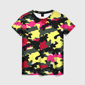 Женская футболка 3D с принтом Камуфляж в Кировске, 100% полиэфир ( синтетическое хлопкоподобное полотно) | прямой крой, круглый вырез горловины, длина до линии бедер | camo | камо | разноцветные