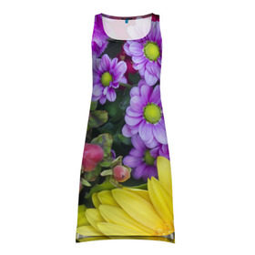 Платье-майка 3D с принтом Роскошные цветы в Кировске, 100% полиэстер | полуприлегающий силуэт, широкие бретели, круглый вырез горловины, удлиненный подол сзади. | аромат | астры | букет | вазон | великолепие | гвоздики | гиацинт | гортензия | калла | краски | красота | куст | лилия | орхидея | пион | подсолнух | полевые цветы | природа | растения | розы | ромашки