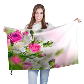Флаг 3D с принтом Алые розы в Кировске, 100% полиэстер | плотность ткани — 95 г/м2, размер — 67 х 109 см. Принт наносится с одной стороны | аромат | букет | вазон | великолепие | краски | красота | куст | нежность | природа | растения | розы | украшение | фауна | цветник | цветы