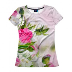 Женская футболка 3D с принтом Алые розы в Кировске, 100% полиэфир ( синтетическое хлопкоподобное полотно) | прямой крой, круглый вырез горловины, длина до линии бедер | аромат | букет | вазон | великолепие | краски | красота | куст | нежность | природа | растения | розы | украшение | фауна | цветник | цветы