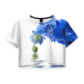 Женская футболка 3D укороченная с принтом Веточка орхидеи в Кировске, 100% полиэстер | круглая горловина, длина футболки до линии талии, рукава с отворотами | ветка | красота | нежность | орхидея | природа | растение | фауна | цветок | цветы