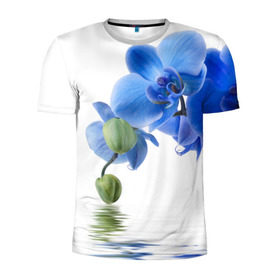 Мужская футболка 3D спортивная с принтом Веточка орхидеи в Кировске, 100% полиэстер с улучшенными характеристиками | приталенный силуэт, круглая горловина, широкие плечи, сужается к линии бедра | Тематика изображения на принте: ветка | красота | нежность | орхидея | природа | растение | фауна | цветок | цветы
