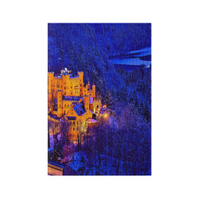 Обложка для паспорта матовая кожа с принтом Бавария в Кировске, натуральная матовая кожа | размер 19,3 х 13,7 см; прозрачные пластиковые крепления | бавария | замок | лес | ночь
