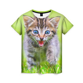 Женская футболка 3D с принтом Кися в Кировске, 100% полиэфир ( синтетическое хлопкоподобное полотно) | прямой крой, круглый вырез горловины, длина до линии бедер | домашние | животные | кот | котёнок | кошка | милый
