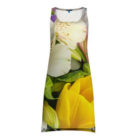 Платье-майка 3D с принтом Красивый букет в Кировске, 100% полиэстер | полуприлегающий силуэт, широкие бретели, круглый вырез горловины, удлиненный подол сзади. | аромат | астры | букет | вазон | великолепие | гвоздики | гиацинт | гортензия | калла | краски | красота | куст | лилия | орхидея | пион | подсолнух | полевые цветы | природа | растения | розы | ромашки