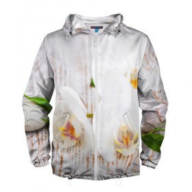 Мужская ветровка 3D с принтом Орхидея в Кировске, 100% полиэстер | подол и капюшон оформлены резинкой с фиксаторами, два кармана без застежек по бокам, один потайной карман на груди | 