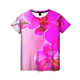 Женская футболка 3D с принтом Орхидея в Кировске, 100% полиэфир ( синтетическое хлопкоподобное полотно) | прямой крой, круглый вырез горловины, длина до линии бедер | Тематика изображения на принте: лепесток | новая | орхидея | природа | цветок | яркая