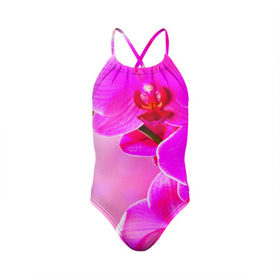 Детский купальник 3D с принтом Орхидея в Кировске, Полиэстер 85%, Спандекс 15% | Слитный крой, подклад по переду изделия, узкие бретели | Тематика изображения на принте: лепесток | новая | орхидея | природа | цветок | яркая