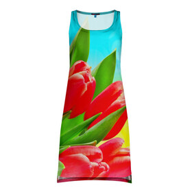 Платье-майка 3D с принтом Тюльпаны в Кировске, 100% полиэстер | полуприлегающий силуэт, широкие бретели, круглый вырез горловины, удлиненный подол сзади. | краснык | природа | тюльпан | цветок