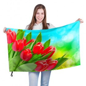 Флаг 3D с принтом Тюльпаны в Кировске, 100% полиэстер | плотность ткани — 95 г/м2, размер — 67 х 109 см. Принт наносится с одной стороны | краснык | природа | тюльпан | цветок