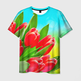 Мужская футболка 3D с принтом Тюльпаны в Кировске, 100% полиэфир | прямой крой, круглый вырез горловины, длина до линии бедер | краснык | природа | тюльпан | цветок