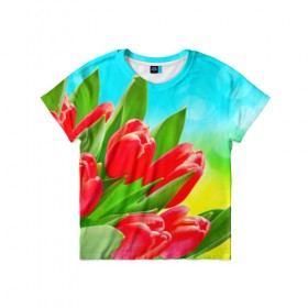 Детская футболка 3D с принтом Тюльпаны в Кировске, 100% гипоаллергенный полиэфир | прямой крой, круглый вырез горловины, длина до линии бедер, чуть спущенное плечо, ткань немного тянется | краснык | природа | тюльпан | цветок