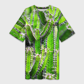 Платье-футболка 3D с принтом Кактус в Кировске,  |  | кактус | колючки | прикольные картинки | природа | цветочки | цветы