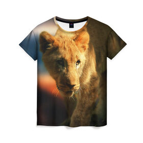 Женская футболка 3D с принтом Львица в Кировске, 100% полиэфир ( синтетическое хлопкоподобное полотно) | прямой крой, круглый вырез горловины, длина до линии бедер | lion | голова животного | дикая кошка | кот | лев | цвет