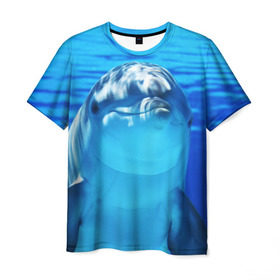 Мужская футболка 3D с принтом Дельфин в Кировске, 100% полиэфир | прямой крой, круглый вырез горловины, длина до линии бедер | вода | дельфин | море | отдых | отпуск | подводный мир | туризм