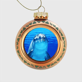 Стеклянный ёлочный шар с принтом Дельфин в Кировске, Стекло | Диаметр: 80 мм | Тематика изображения на принте: вода | дельфин | море | отдых | отпуск | подводный мир | туризм