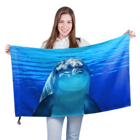 Флаг 3D с принтом Дельфин в Кировске, 100% полиэстер | плотность ткани — 95 г/м2, размер — 67 х 109 см. Принт наносится с одной стороны | вода | дельфин | море | отдых | отпуск | подводный мир | туризм