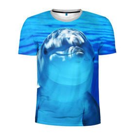 Мужская футболка 3D спортивная с принтом Дельфин в Кировске, 100% полиэстер с улучшенными характеристиками | приталенный силуэт, круглая горловина, широкие плечи, сужается к линии бедра | Тематика изображения на принте: вода | дельфин | море | отдых | отпуск | подводный мир | туризм