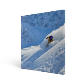 Холст квадратный с принтом Спуск в Кировске, 100% ПВХ |  | гора | зима | лыжник | снег | спорт | спуск