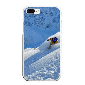 Чехол для iPhone 7Plus/8 Plus матовый с принтом Спуск в Кировске, Силикон | Область печати: задняя сторона чехла, без боковых панелей | гора | зима | лыжник | снег | спорт | спуск