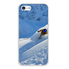 Чехол для iPhone 5/5S матовый с принтом Спуск в Кировске, Силикон | Область печати: задняя сторона чехла, без боковых панелей | гора | зима | лыжник | снег | спорт | спуск