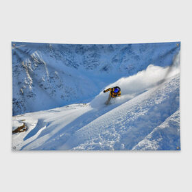 Флаг-баннер с принтом Спуск в Кировске, 100% полиэстер | размер 67 х 109 см, плотность ткани — 95 г/м2; по краям флага есть четыре люверса для крепления | гора | зима | лыжник | снег | спорт | спуск