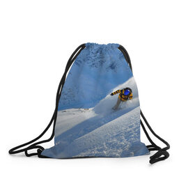 Рюкзак-мешок 3D с принтом Спуск в Кировске, 100% полиэстер | плотность ткани — 200 г/м2, размер — 35 х 45 см; лямки — толстые шнурки, застежка на шнуровке, без карманов и подкладки | гора | зима | лыжник | снег | спорт | спуск