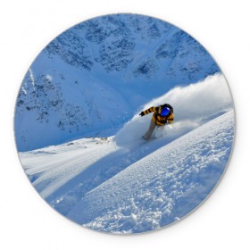 Коврик круглый с принтом Спуск в Кировске, резина и полиэстер | круглая форма, изображение наносится на всю лицевую часть | гора | зима | лыжник | снег | спорт | спуск