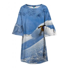 Детское платье 3D с принтом Спуск в Кировске, 100% полиэстер | прямой силуэт, чуть расширенный к низу. Круглая горловина, на рукавах — воланы | гора | зима | лыжник | снег | спорт | спуск