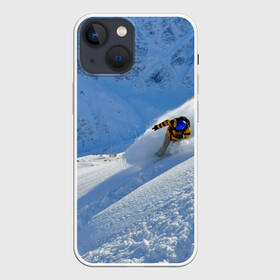 Чехол для iPhone 13 mini с принтом Спуск в Кировске,  |  | гора | зима | лыжник | снег | спорт | спуск