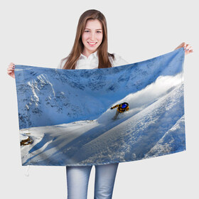 Флаг 3D с принтом Спуск в Кировске, 100% полиэстер | плотность ткани — 95 г/м2, размер — 67 х 109 см. Принт наносится с одной стороны | гора | зима | лыжник | снег | спорт | спуск