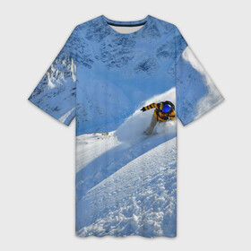 Платье-футболка 3D с принтом Спуск в Кировске,  |  | гора | зима | лыжник | снег | спорт | спуск