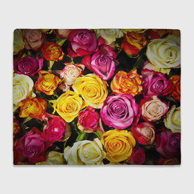 Плед 3D с принтом Букет роз в Кировске, 100% полиэстер | закругленные углы, все края обработаны. Ткань не мнется и не растягивается | жёлтый | красный | лепестки | прикольные картинки | розы | цветочки | цветы