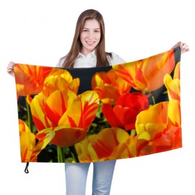 Флаг 3D с принтом Тюльпаны в Кировске, 100% полиэстер | плотность ткани — 95 г/м2, размер — 67 х 109 см. Принт наносится с одной стороны | 