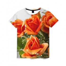 Женская футболка 3D с принтом Розы в Кировске, 100% полиэфир ( синтетическое хлопкоподобное полотно) | прямой крой, круглый вырез горловины, длина до линии бедер | бабочки | весна | краски | лето | осень | розы | цветок | цветы